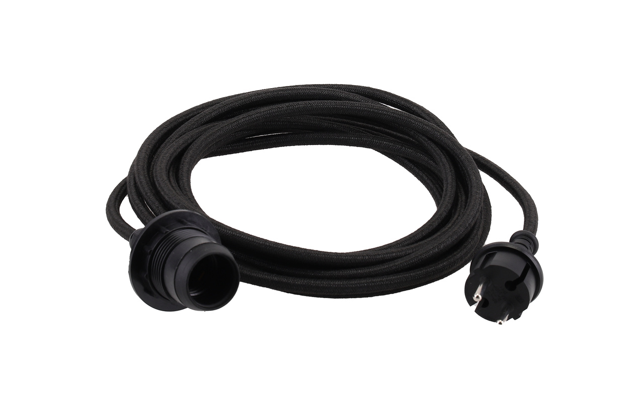 Outdoor cable set textile Black E27